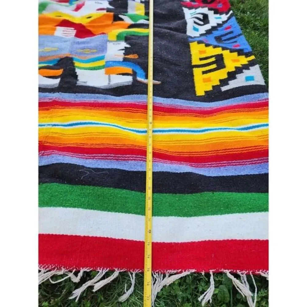 Vintage Mexican‎ Ceremonial Blanket Wool Rug Weaving Bright Colors 55x75